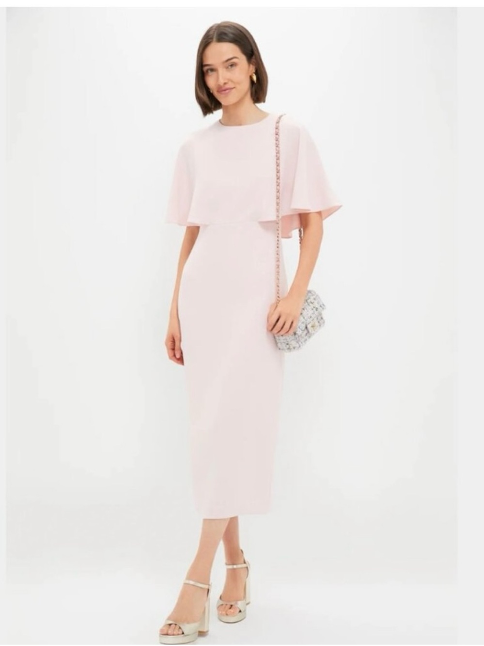 Elegant Blush Pink Tuckernuck Midi Dress with Cape Sleeve
